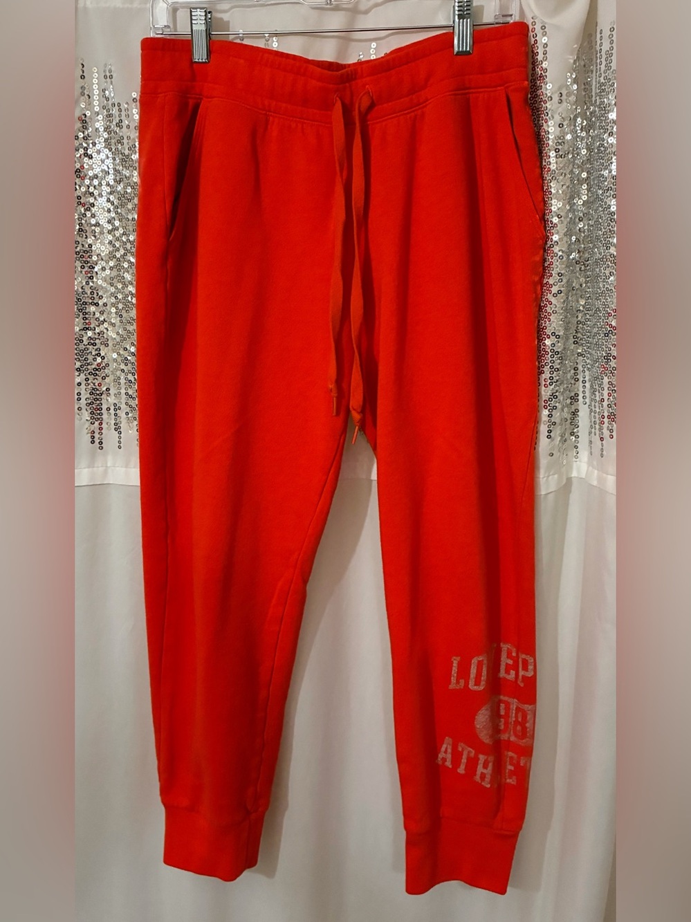 PINK Victoria’s Secret Bright Orange Graphic Ankle Cuff Joggers - Size L